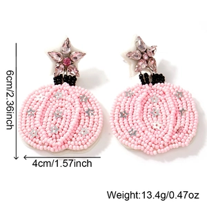 Pink beaded pumpkin earrings with silver stars for Halloween festive women accessories