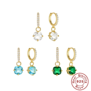 Square Cushion Cut Zircon Dangle Hoop Earrings With 925 Sterling Silver Earring Post Gold Plated Jewelry For Women
