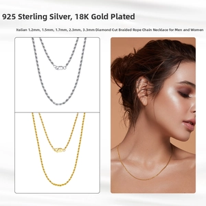 S925 sterling silver and 18K gold plated 3.3mm twisted rope chain necklace for women