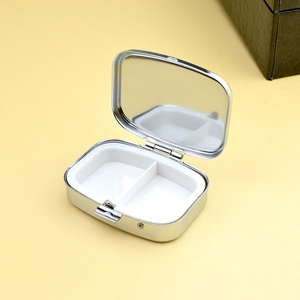 Portable Metal Pill Box Case With Mirror Divided Travel Storage For Pills Jewelry Small Item Minimalist Silver Gold