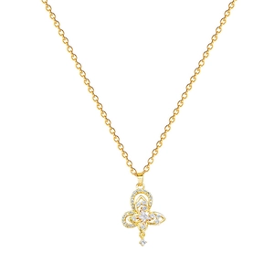Luxurious gold double-layer hollow butterfly necklace with sparkling zircon crystals