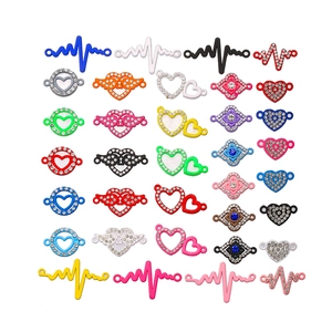 Mixed alloy heart and lightning charm connectors with colorful enamel and zircon stones