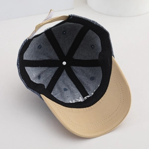Vintage navy denim and khaki baseball cap for toddlers with adjustable velcro strap