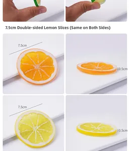 Detailed view of 7.5cm PVC artificial lemon slices showing thickness and dual-side texture