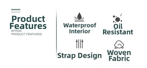 Infographic of waterproof polyester apron features with oil-resistant fabric and ties