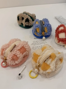 Soft waffle fleece earphone case with pearl zipper charm in five diverse colors