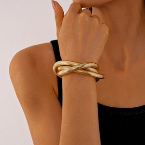 Gold Tone Multi Layer Wrap Bangle For Women Geometric Vortex Thick Metallic Snake Bone Texture Minimalist Chic Jewelry