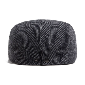 Classic British wool herringbone flat cap with adjustable metal buckle in gray