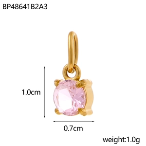 Macro detail of 1.0cm pink faceted gemstone pendant with gold-plated four-prong setting