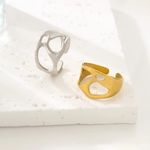 Adjustable hollow irregular stainless steel rings in gold and silver finishes
