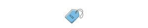 Detailed blue size guide icon with black outline and lanyard for apparel accessories