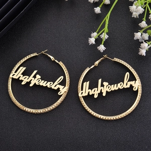 Boucles D'oreilles Créoles En Acier Inoxydable Strass Design Lettre Creuse Ronde Géométrique Bijoux Rétro Mode Pour Femmes