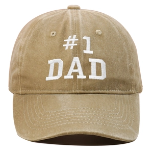 Khaki cotton baseball cap with white #1 DAD embroidery for Father's Day gifts