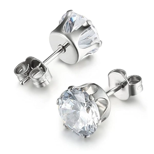 Round Cubic Zirconia Claw Stud Earrings 316 Stainless Steel Vacuum Plated Minimalist Sparkly Jewelry Women