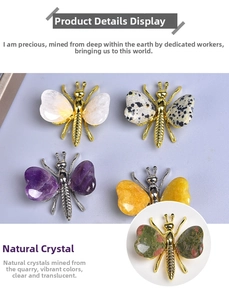 Macro detail of various natural crystal butterfly wings including amethyst and quartz
