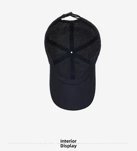 Interior detail of breathable mesh baseball cap with reinforced inner seams and adjustable strap