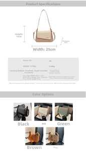 Detailed size chart and multi-color view of minimalist PU leather crossbody square bag
