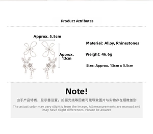 Detailed specs for sparkling rhinestone butterfly ear cuffs with 13cm tassel length