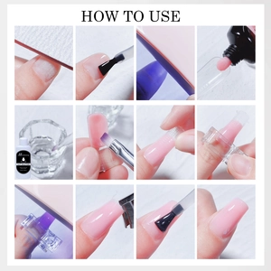 12-step visual guide for applying 15ml polygel nail extension kit with tools