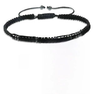 Morse code handmade woven adjustable bracelet for men with obsidian beads and gift card