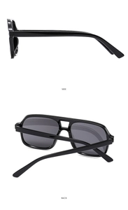 Side and back view of retro pilot sunglasses with glossy black double bridge frames