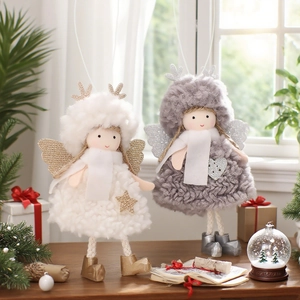 Christmas plush angel ornaments with glitter antlers and sequins wings for holiday decor