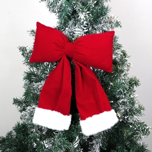 Christmas tree red velvet bow with white faux fur trim and classic holiday design