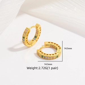 Elegant gold S925 sterling silver hoop earrings with colored zircons and heart cut-outs