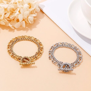 Layered Bracelet Stainless Steel Spliced Chain With OT Toggle Clasp Punk Gothic Fashion Jewelry For Men And Women