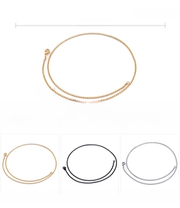 Detailed specs of 2mm 304 stainless steel O-chain necklaces in gold, black, and silver