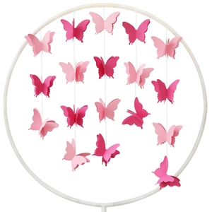 3D pink and rose red butterfly hanging decoration with white round frame for party decor