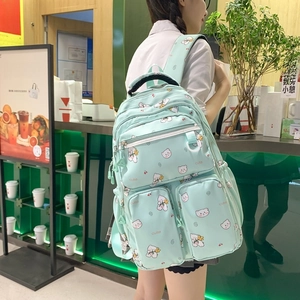 Kids Backpack For Girls Nylon Waterproof Schoolbag Large Capacity Cute Bear Print Japanese Style Student Casual Bag