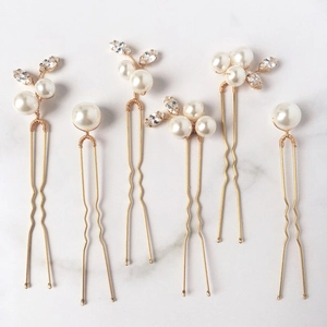 Bridal Hair Pins U Shape Metal With Artificial Pearls And Marquis Rhinestones Elegant Wedding Hair Jewelry For Women