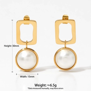 Minimalist 316L stainless steel geometric square pearl drop earrings for women