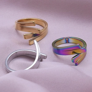 Minimalist geometric 304 stainless steel triple-layer wrap rings in gold silver and rainbow