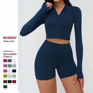 Veste de Sport Ajustée pour Femmes avec Fermeture Éclair Manches Longues Top de Yoga Fitness avec Passe-pouce Légère
