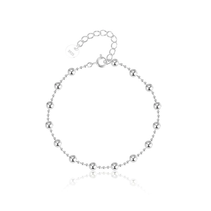 Bracelet en argent sterling 925 avec des perles d'argent polies et un fermoir mousqueton