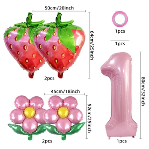Kit de ballons fraise et marguerite en aluminium avec chiffre 1 pour anniversaire