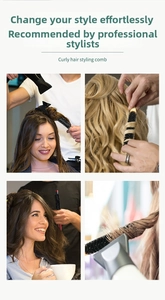 Sequenza di styling con spazzola tonda professionale in legno per volume e ricci
