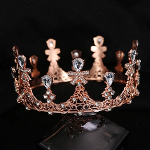 Baroque rose gold bridal crown with sparkling rhinestones and water drop gems