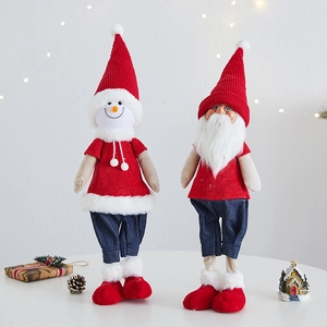 Christmas plush Santa and Snowman doll ornaments with long legs for tree decoration