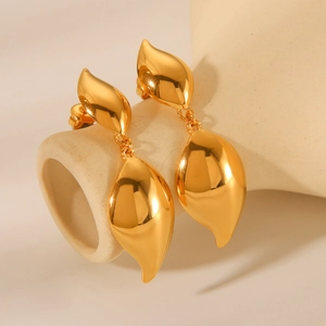 Stainless Steel Teardrop Dangle Earrings 18K Gold Plated Mirror Polished Minimalist Water Drop Pendant For Women