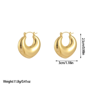 Polished 18K gold plated stainless steel hollow G-shaped hoop earrings for women