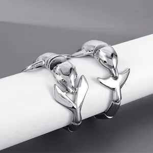 Bracelet Homme Acier Inoxydable Hip Hop Dauphin Requin Forme Animale Métal Poli Strass Punk Rock Bijoux