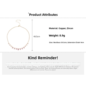 Detail of pink zircon pendant necklace with copper chain length measurement of 48.5cm