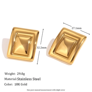 Minimalist 18K gold plated stainless steel geometric rectangular hoop earrings for women