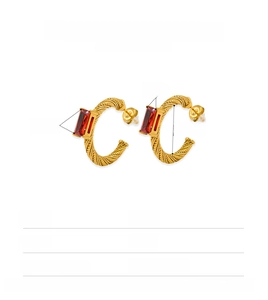 Detailed size measurement specs for square zircon C-shaped stainless steel earrings