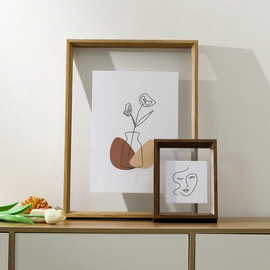 Minimalist double-sided acrylic picture frame set in wood and walnut finish