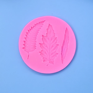 Pink silicone mold with three leaf patterns for DIY cake fondant and chocolate baking