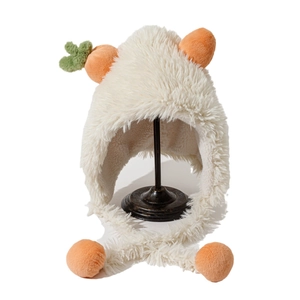 Bonnet peluche carotte mignon avec pompons orange pour femme idéal pour l'hiver